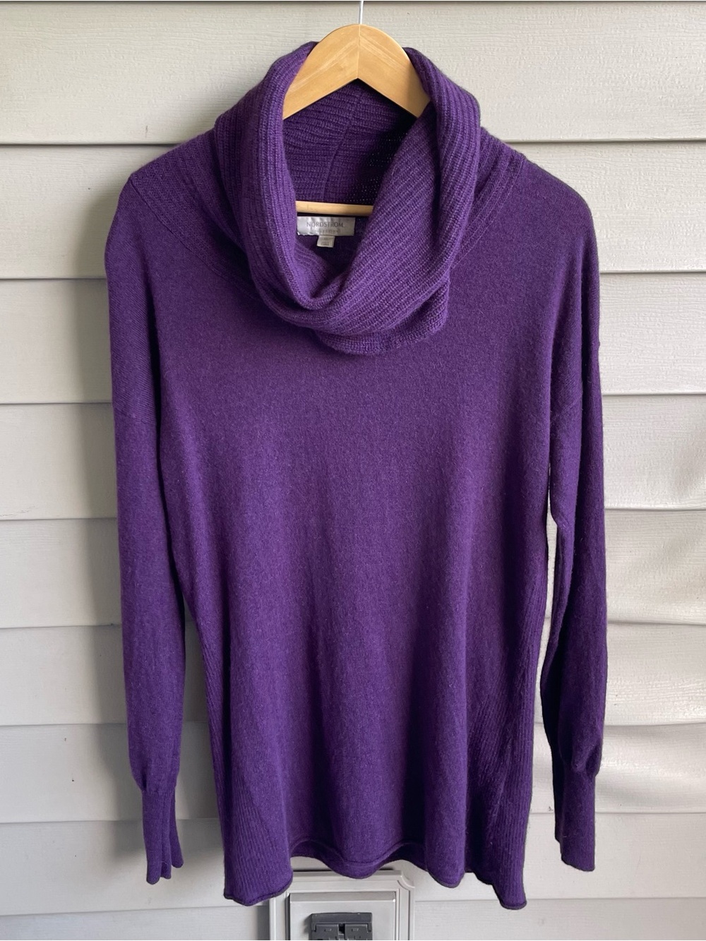Nordstrom Womens Cashmere Cowl Neck Longer Length Sweater Size XL Purple Luxury